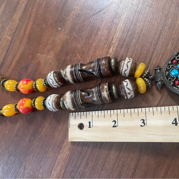 Vintage Sun Like Amazigh Amber & Bone Chunky Necklace - Picture 11 of 14